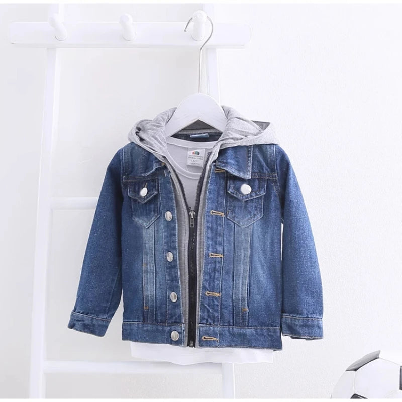 Spring Autumn Fashion 3 4 5 6 8 10  Years Teenager Children Clothing Baby Coat Tops Handsome Kids Boys Hooded Denim Jackets
