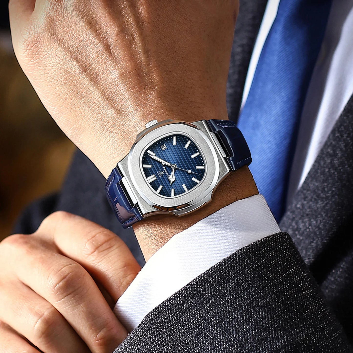 Luxury Man Wristwatch Waterproof Luminous Date Leather Men's Watches Sports Square Men Watch Casual Quartz Male Clocks