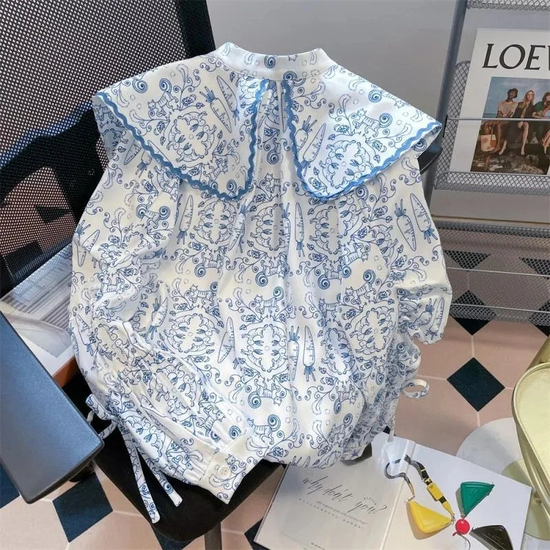 Long Sleeve Shirt For Women Peter Pan Collar Oversized Blouses Floral Shirts Tops