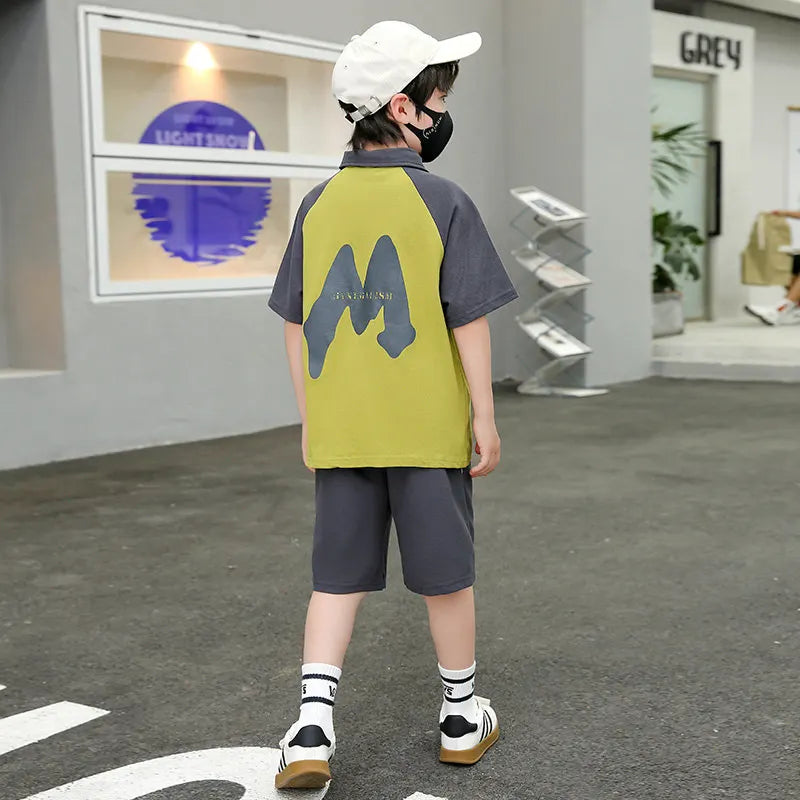 Children's Summer Boys Clothes Set Tops+Shorts Casual School Suits Kids Clothing Tracksuit Teen Outfits