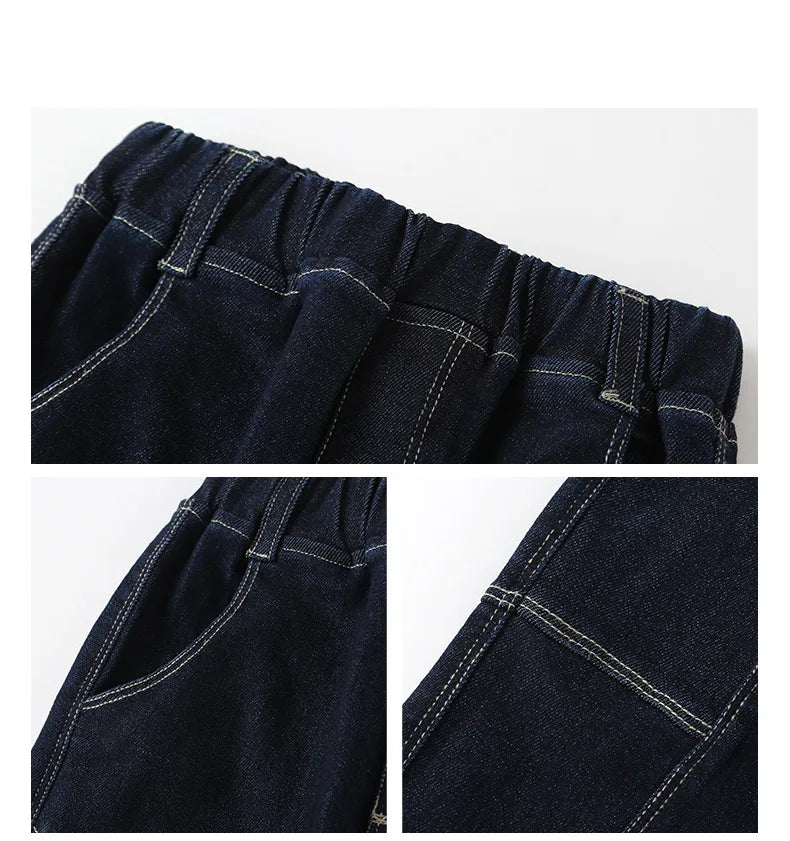 Blue Plain Loose Kids Jeans 3-14 Years  for Boy Trendy Trousers Denim Pants Kids Clothes 4 5 6 7 8 10 12 14 Years Old