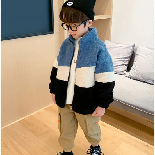 Boys and girl plus velvet warm jacket autumn and winter old Korean casual loose coat