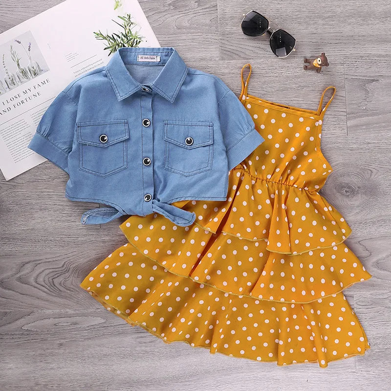 Spring Summer Baby Girl Clothes Set Fashion Jean Coat+Dress 2pcs Suit For Kids Clothes Girls Tracksuit Outfit 4-12 Year