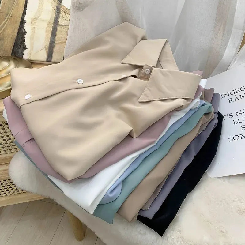 Women Chiffon White Shirt Korean Fashion Loose Long Sleeve Tops Casual Shirts Spring