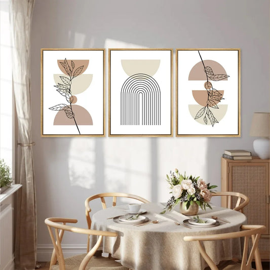 Modern Abstract 3pcs Boho Poster Geometric Plant Leaf Sun Line Canvas Painting Wall Art Print Picture Living Room Interior Decor