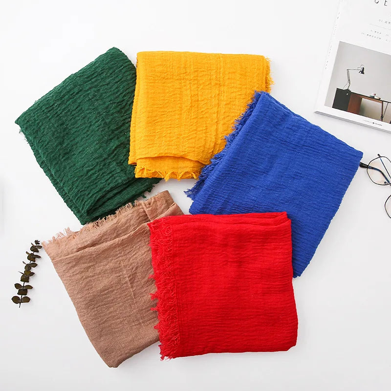 Women Cotton Linen Scarf Hijabs Solid Color Pashmina Scarves Shawls Wraps Foulard Headband