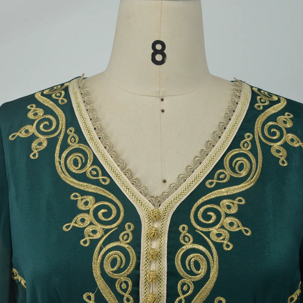 Maxi Dress Kaftan Floral Embroidered Women Jellaba Muslim Clothing Long Sleeve Abaya Ladies Evening Dresses
