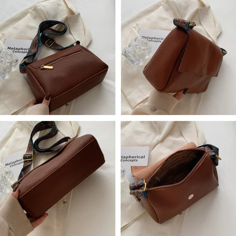 Solid Leather Tote Crossbody Bag for Women  Tend Female Simple Shoulder Side Bag Quality Female Handbags and Purses