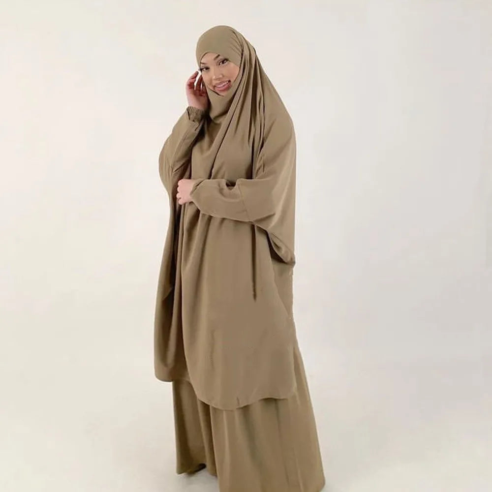 Hooded Muslim Women Hijab Dress Full Cover Prayer Garment Jilbab Abaya Long Khimar Ramadan Gown Abaya Skirt Set Islamic Clothes