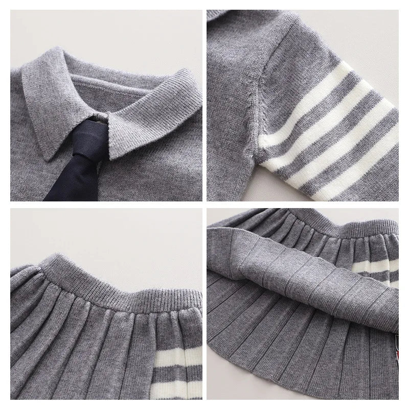 Autumn Sets Baby Girl Clothes School Uniform Children Costume Kids Suit Preppy Striped Sweater Skirt Clothes for Girl 1-8 Years