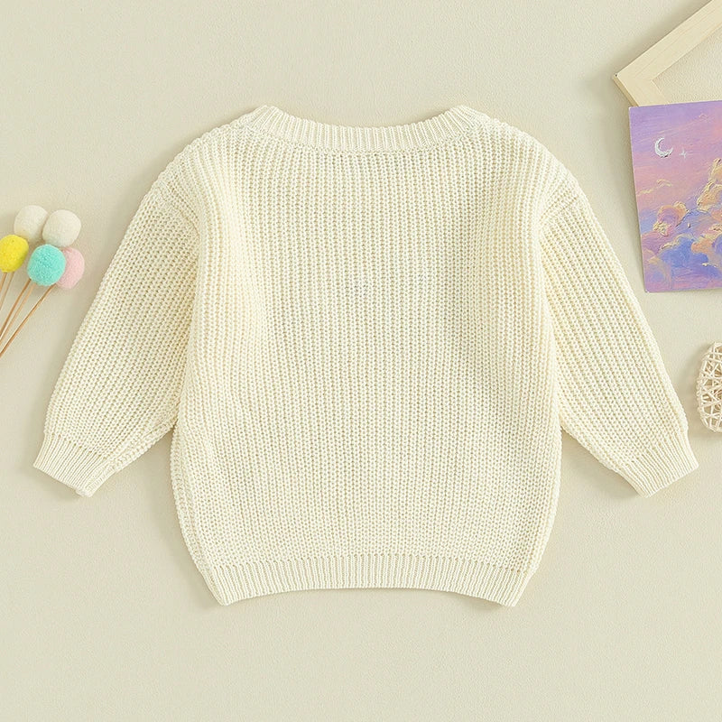 Lioraitiin 18M-5Y Kids Girls Sweater Letter Embroidery Crew Neck Long Sleeve Pullovers Fall Toddler Clothes Tops