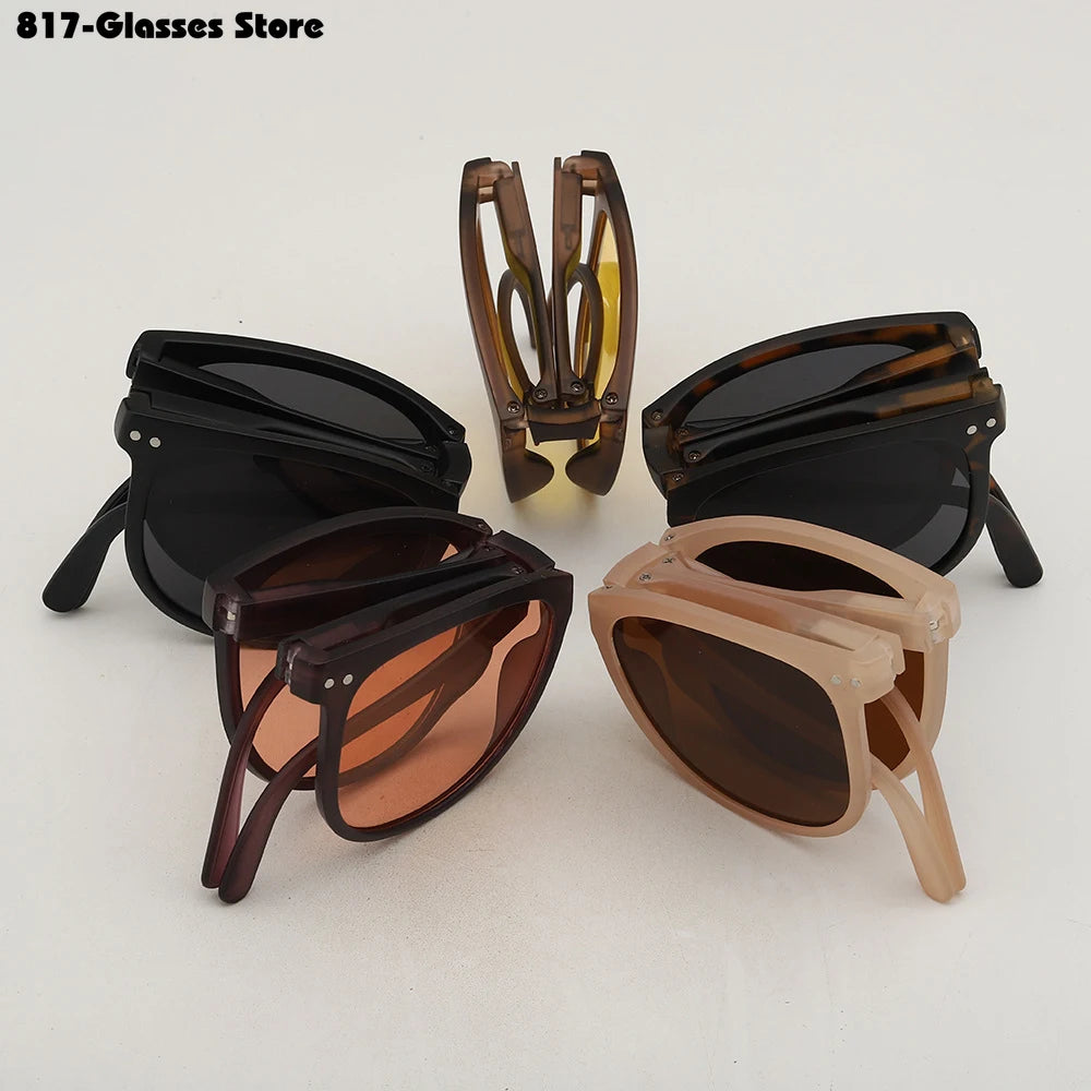 Folding Sunglasses Women UV400 Anti Ultraviolet  Oval Frame Eyewear
