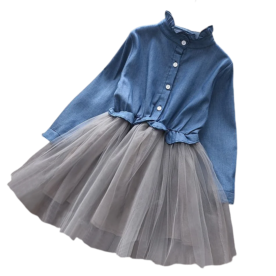 Girl Dresses Long Sleeve Denim Dress For Girls Clothing Tutu Ball Gown Party Dress Spring Autumn Baby Clothes