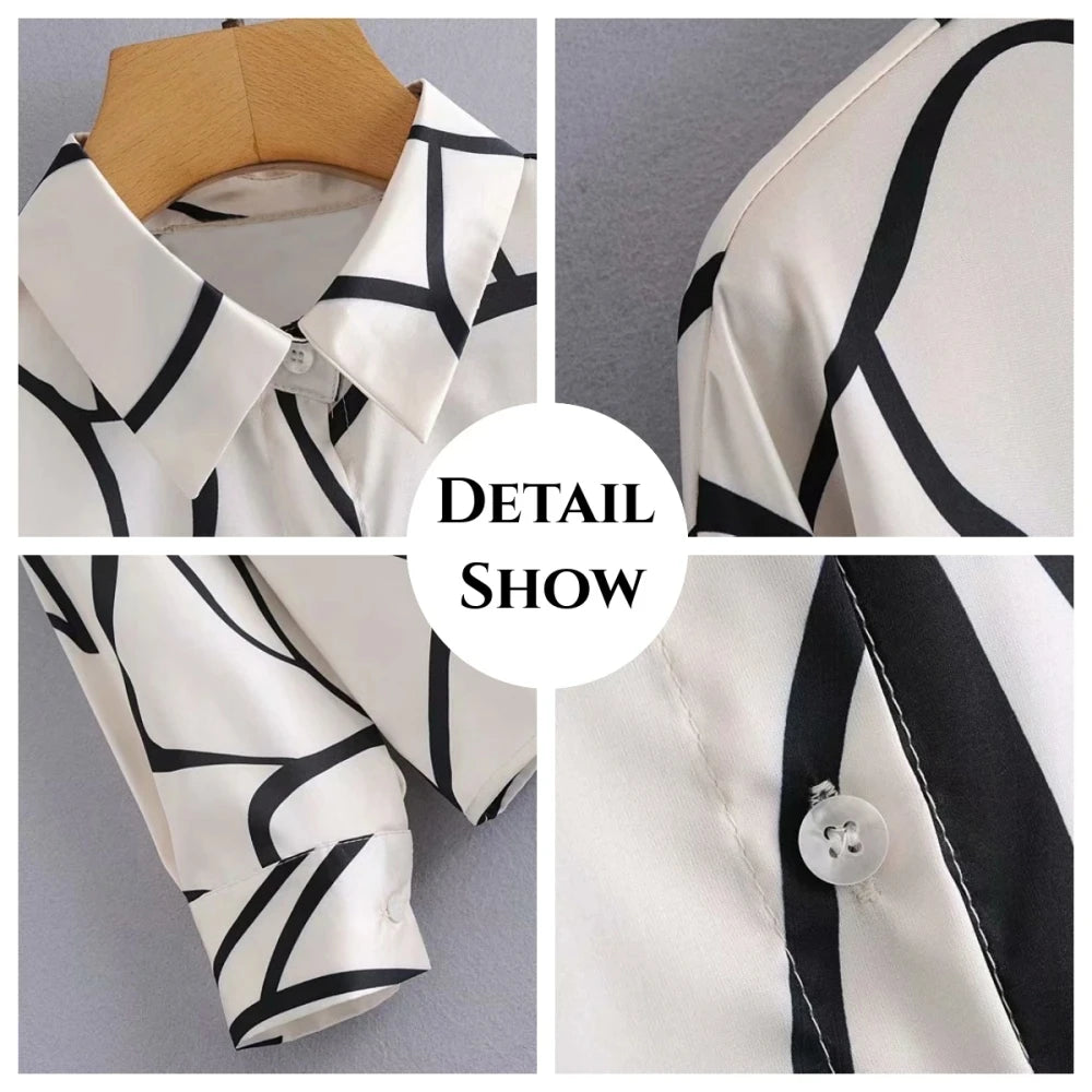 Women's Shirt Blouse Geometry Red Blue Print Button Long Sleeve Casual Fashion Shirt Collar Fit Spring & Fall Elegance tops
