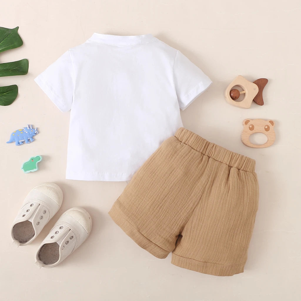 Infant Baby Boy Clothes 2PCS Set White Short Sleeves T-shirt Shorts  Summer Daily Casual Outfit for Toddler Boy 3-24 Months