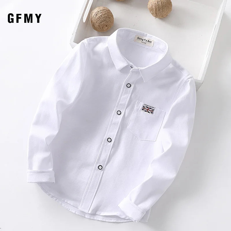 Boys Girls White Shirts for Students Uniform Long Sleeve Cotton Blouse Teenagers School Clothes Formal Wear