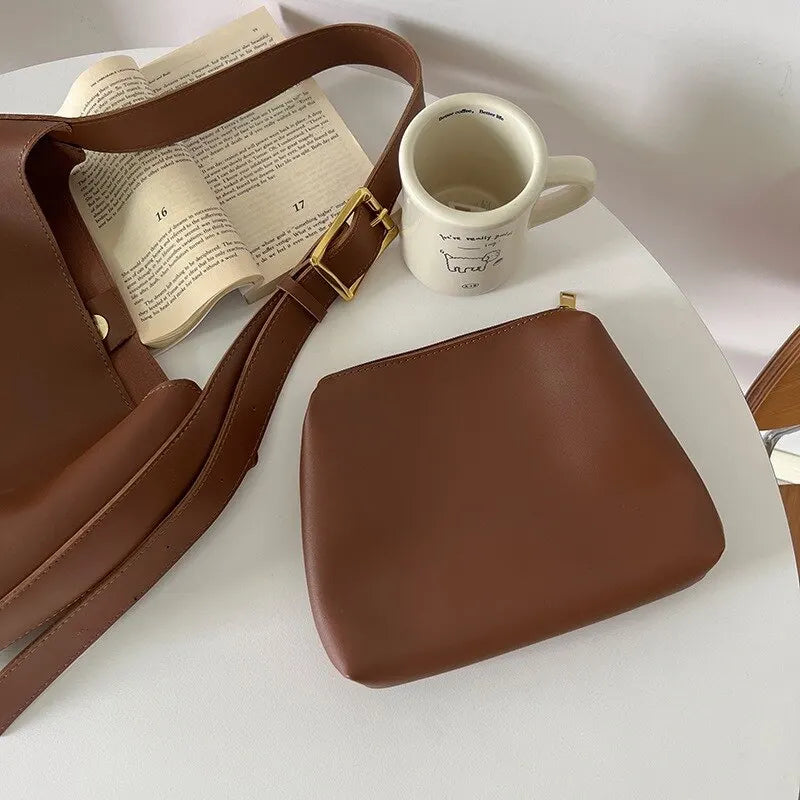 Women Shoulder Bag Solid Fashion Handbag Crossbody Bag Women's Minimalist PU Leather Bag For Work