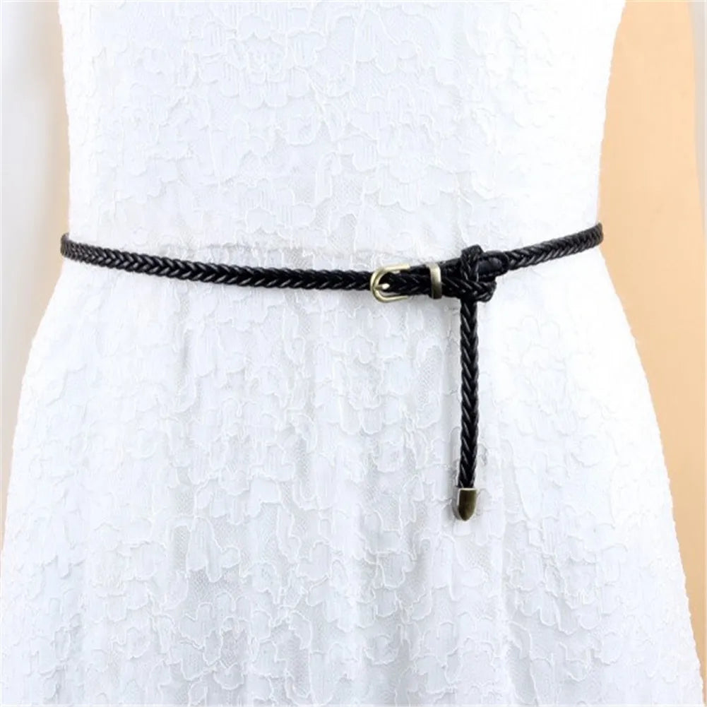 Lady Skinny Twist Woven Belt Braided Waistband For Women Waist Belt Dress Belt Thin Leather Narrow Knitted Decorative Waistband