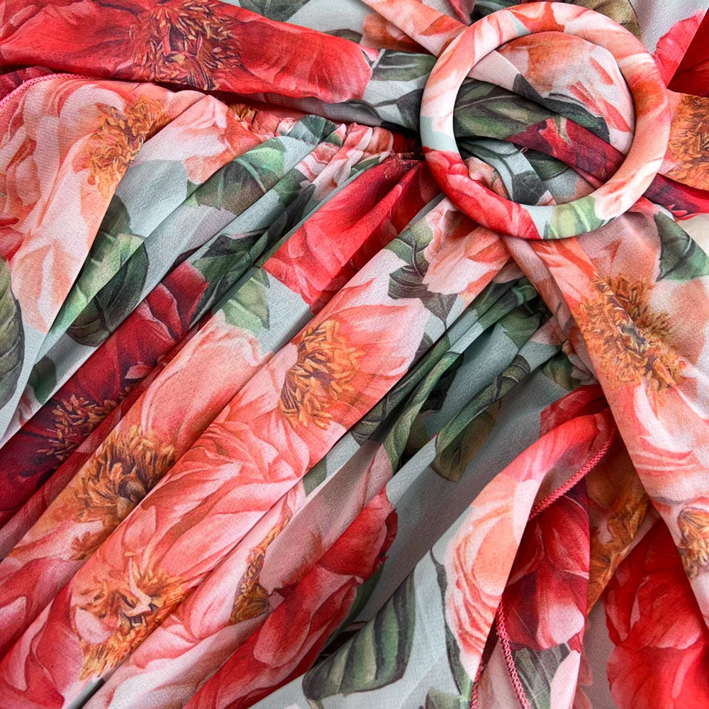 Floral Print Sleeveless Elegant  Dress A-line Casual Beach Vacation Dress Women Fashion Evening Party Summer