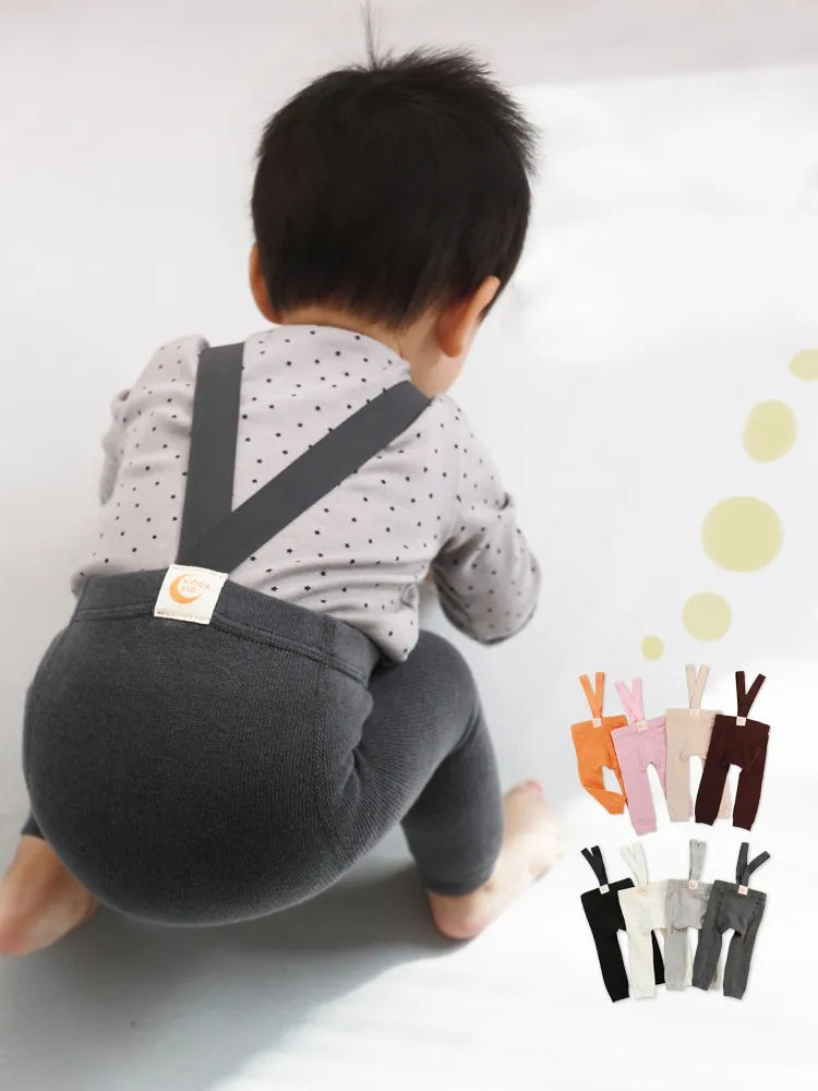 Spring Fashion Boy Baby Solid High Waist Overalls Girl Children Cotton Leggings Infant Casual Suspenders Pants Kid Trousers