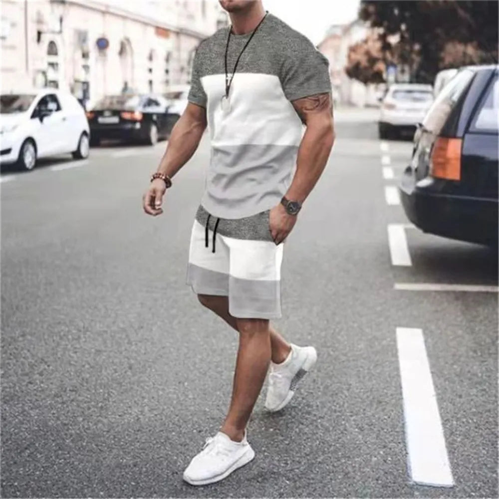 Casual Men's T-shirt Set Sportswear For Male Oversized Clothing Short Sleeve Shorts Suit Men T-shirt Suit Summer Beach Shorts
