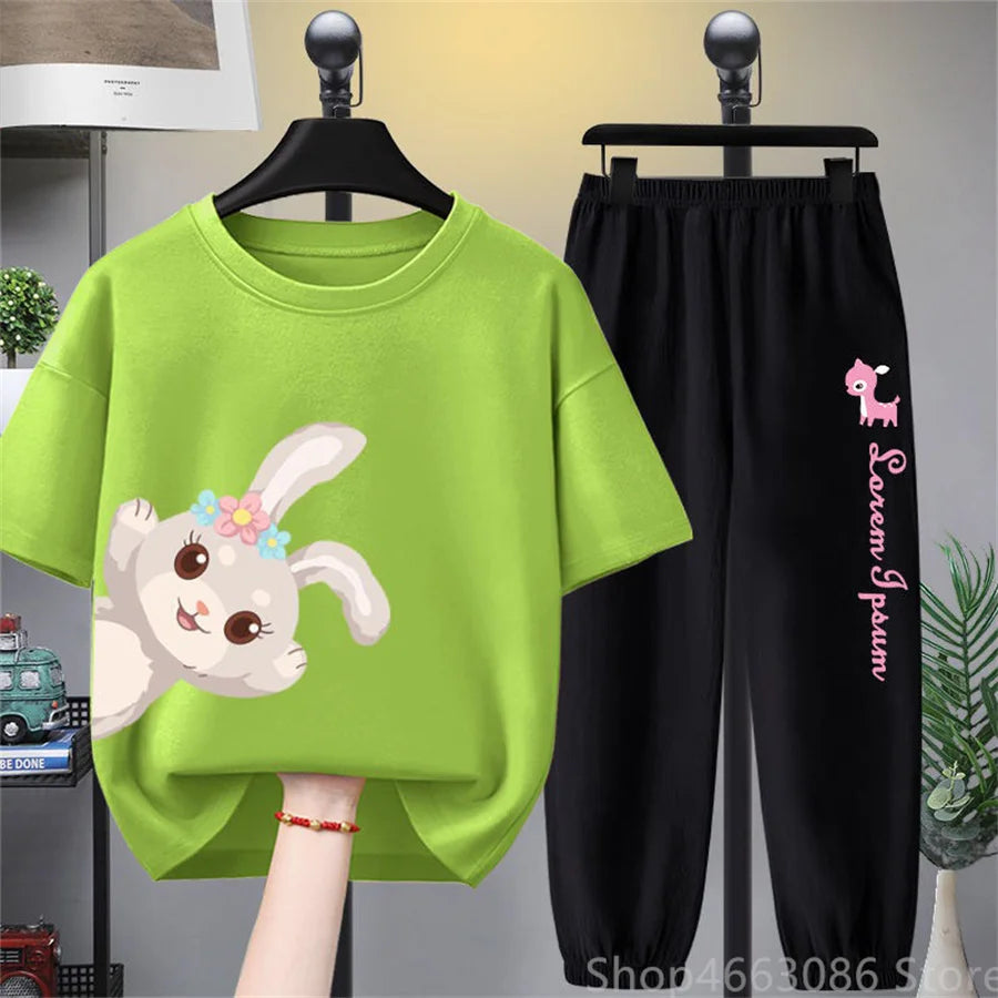 Summer kid baby Girls Clothes Child short Tops t shirt + pants teenager Tracksuit