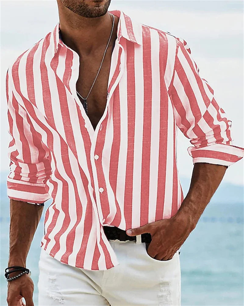 Men's Shirt Long Sleeve Striped Print Top Men Social Luxury Men's Wear Hawaiian Elegant Classic Fashion S-6XL