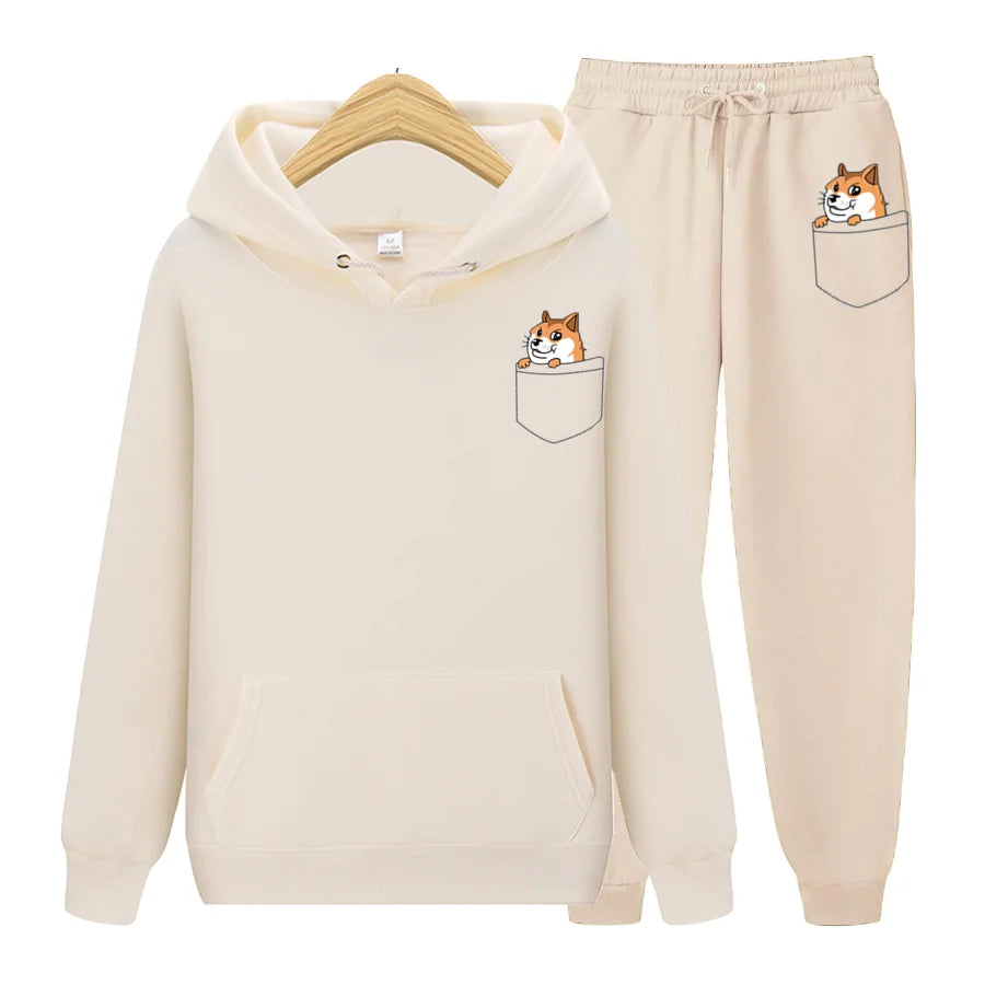 Fashion Long Sleeve Pocket Cat Men women Set Fleece Hoodie Pant Thick Warm Tracksuit Sportswear Hooded Track Suits Sweat suit Tracksuit unisex