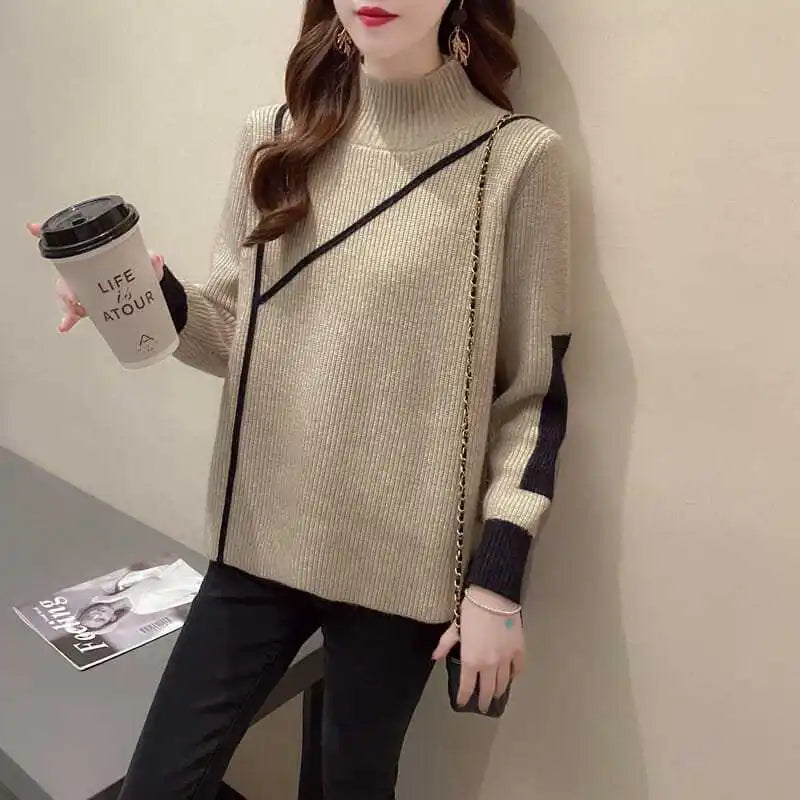 Neck Jerseys Turtleneck Women's Sweater Graphic Black Pullover Striped Knit Tops for Woman Harajuku Fashion Vintage