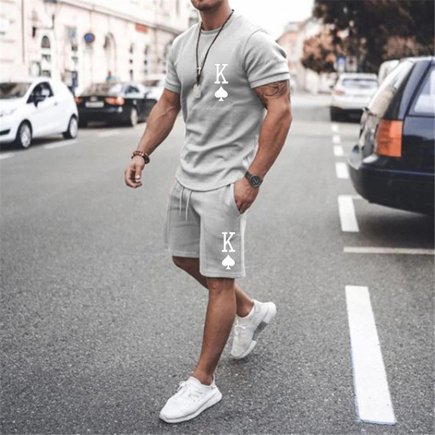 Casual Men's T-shirt Set Sportswear For Male Oversized Clothing Short Sleeve Shorts Suit Men T-shirt Suit Summer Beach Shorts