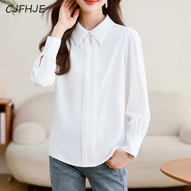 Long Sleeve White Chiffon Shirts Women New Spring Fall Korean Satin Blouse