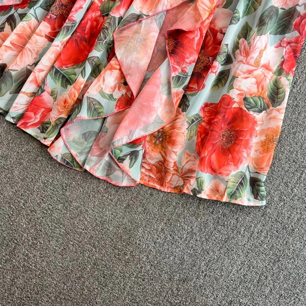 Floral Print Sleeveless Elegant  Dress A-line Casual Beach Vacation Dress Women Fashion Evening Party Summer