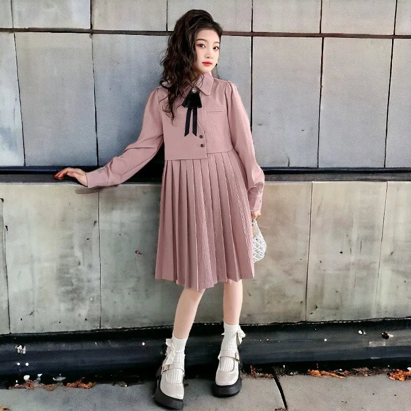Baby Kids School Outfits Girls Pink Dress Kids Party Dresses Spring Autumn Long Sleeve Children's Clothing