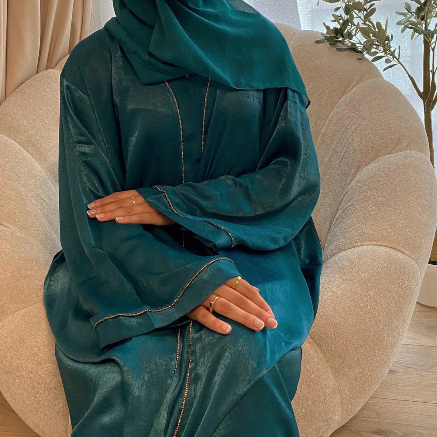 Satin Surface Edging Long Dress Turkey Arab clothing Women Kaftan Abaya Dress