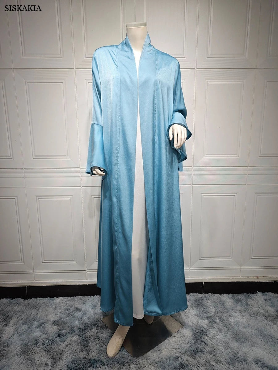 Open Kimono Abaya For Women Fashion Ruffle Sleeve Arab Clothing Jalabiyat Soft Gulf Robe