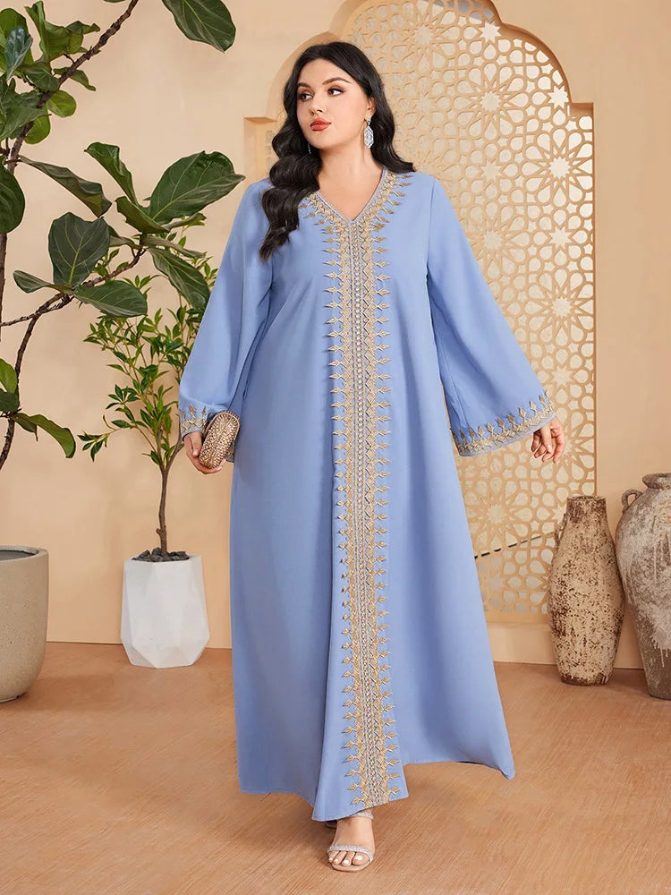 Elegant Lace Tape Trim Gulf Jalabiya Women Muslim Loose Maxi Dress Abaya Eid Ramadan Djellaba Arabic Robe