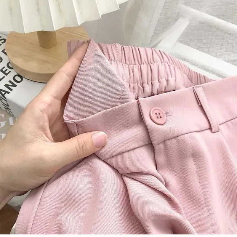 Women Pant Fashion Elastic High Waist Pants Women Loose Straight Black Trouser Female Nine Points Suit Pant Streetwear