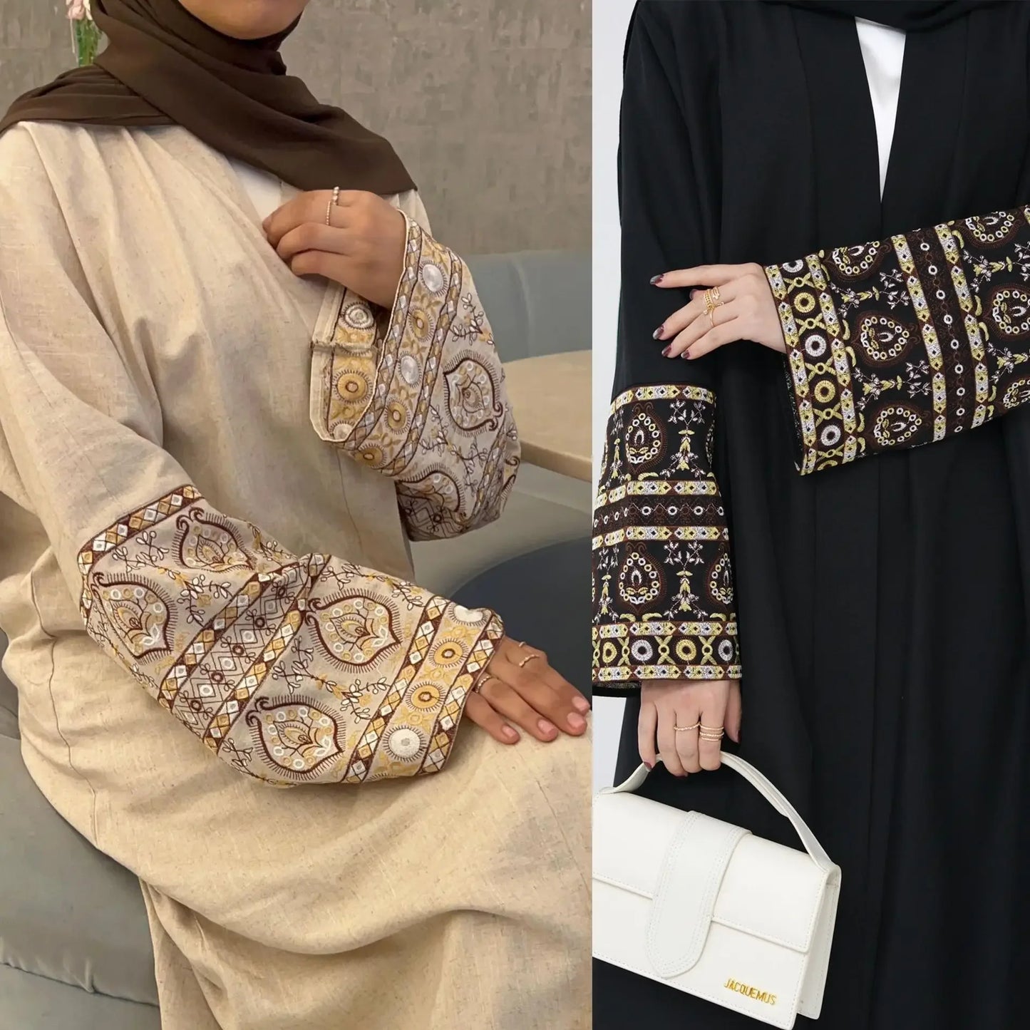 Embroidery Kimono Abaya Cotton Linen Hijab Dress Open Abayas for Muslim Women Dubai Luxury Turkey Kaftan Ramadan Islamic Outfit