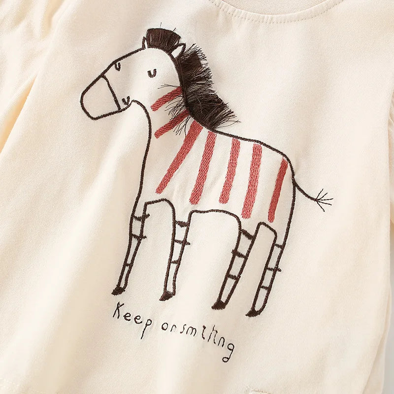 Baby Girls Long Sleeve T-shirt Cotton with Little Horse Lovely Children Spring and Autumn Tops for Kids 2-7 Year unisex boys girls toddler