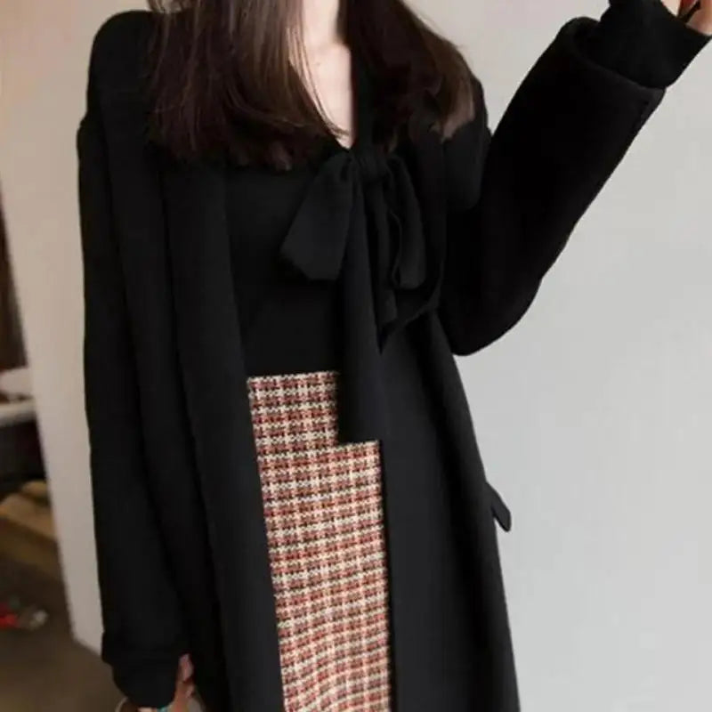 Autumn Winter New Fashion Fashion V-Neck Bow Spliced Knitted Long Sleeve Solid Color Simplicity Slim Women's Casual Sweaters Top