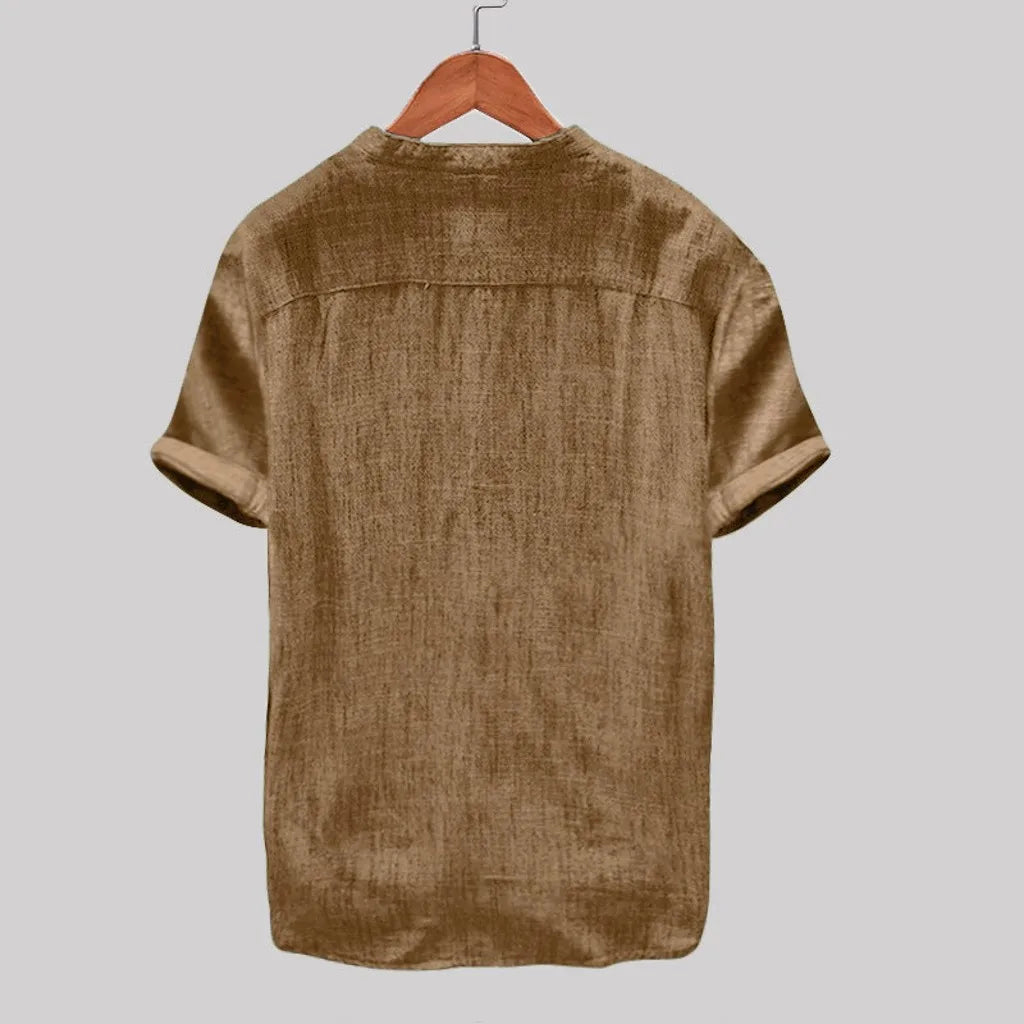 Cotton Linen Shirt Men Breathable Casual Short Sleeve Button Tee Tops Summer Loose Fit Boho Style Vintage Mens Shirts