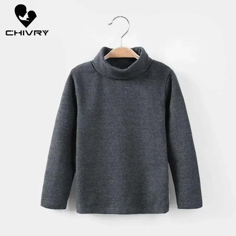 New Autumn Winter Boys Girls Kids Fashion Solid T Shirt Tops Children O-neck Long Sleeve Warm Casual T-shirts