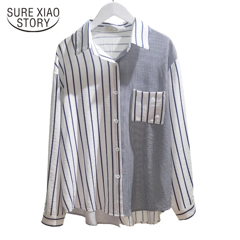 Long Sleeve Blouse Women Cotton Tops Striped Women Shirt Loose Female Clothing Blusas Mujer