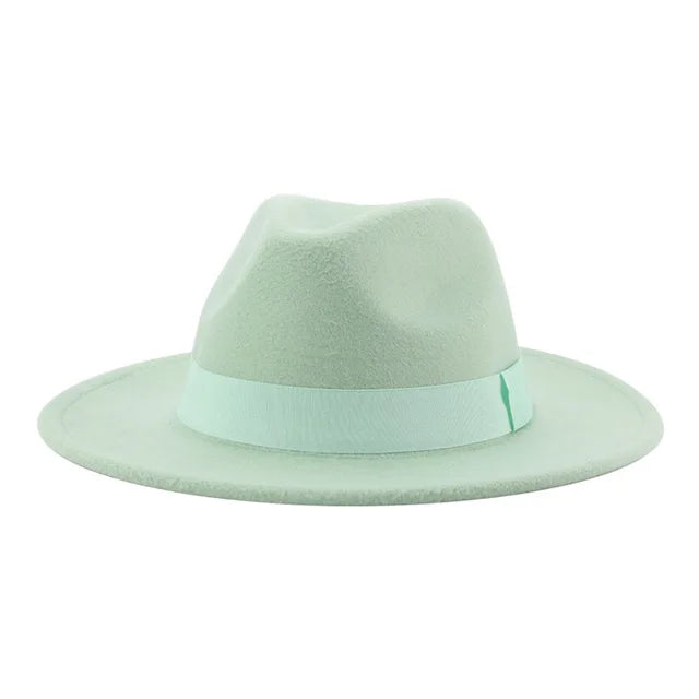 Hat  Winter Hats for Women Ribbon Band Men's Hat Wide Brim Classic Beige Wedding Cap chapeau femme unisex