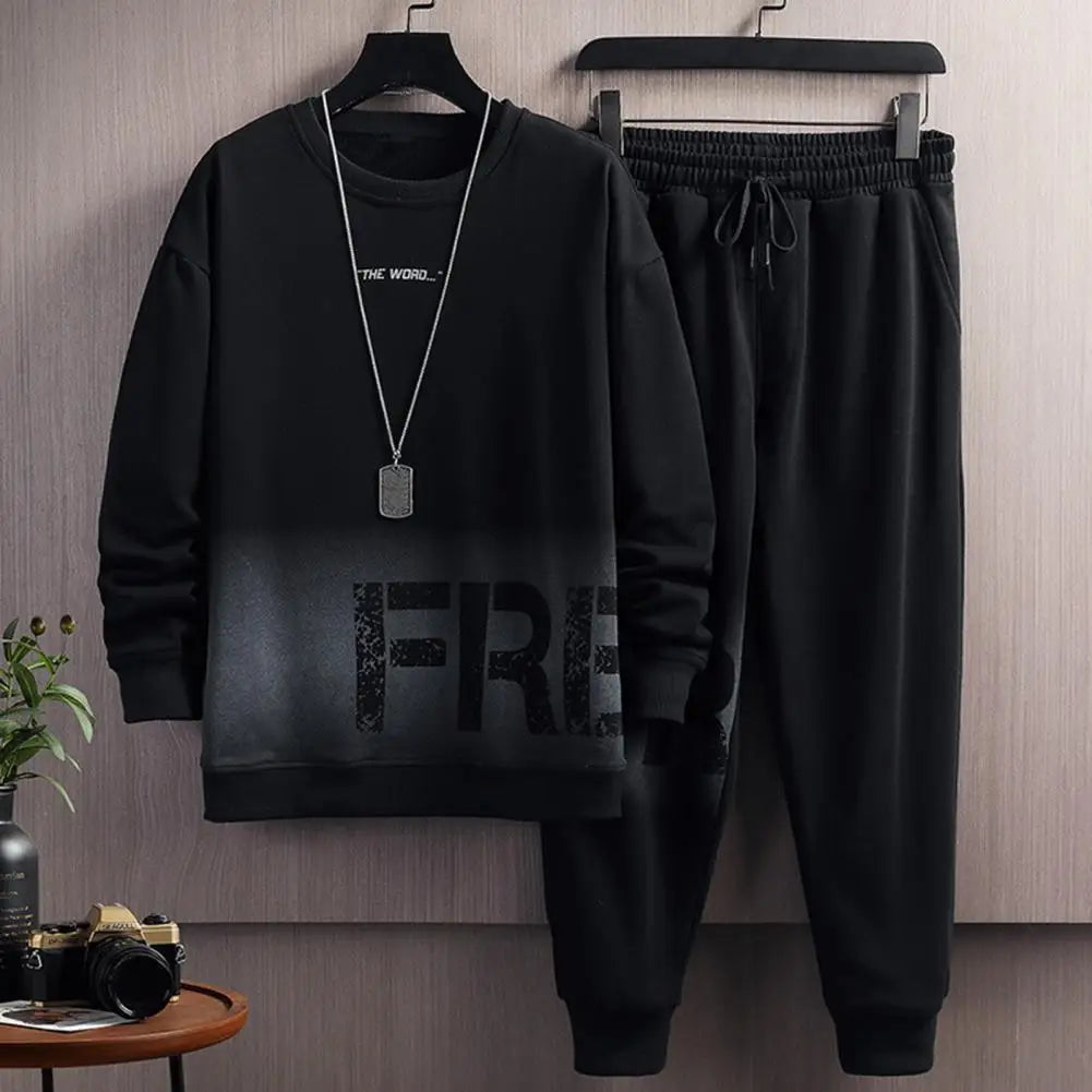 Leisurewear Set Round Neck Long Sleeve Tracksuit Letter Print Gradient Color Tracksuit Set with O Neck for Sport