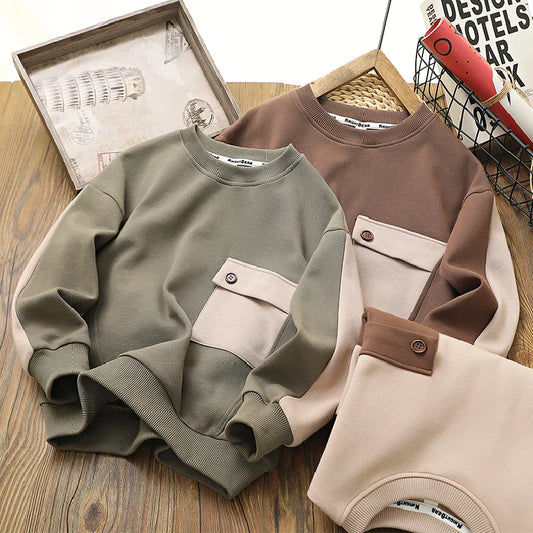 New Autumn Sweatshirt Boys Patchwork Cotton Pullover Fashion Clothes Tops Spring Big Kids Long Sleeves Coats Fall 4-14 Year