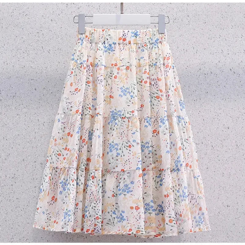 Kids Girls Floral Print Skirts New Arrival Children Casual Chiffon Skirts Teenage Girls Princess Clothes Student Beach Wear