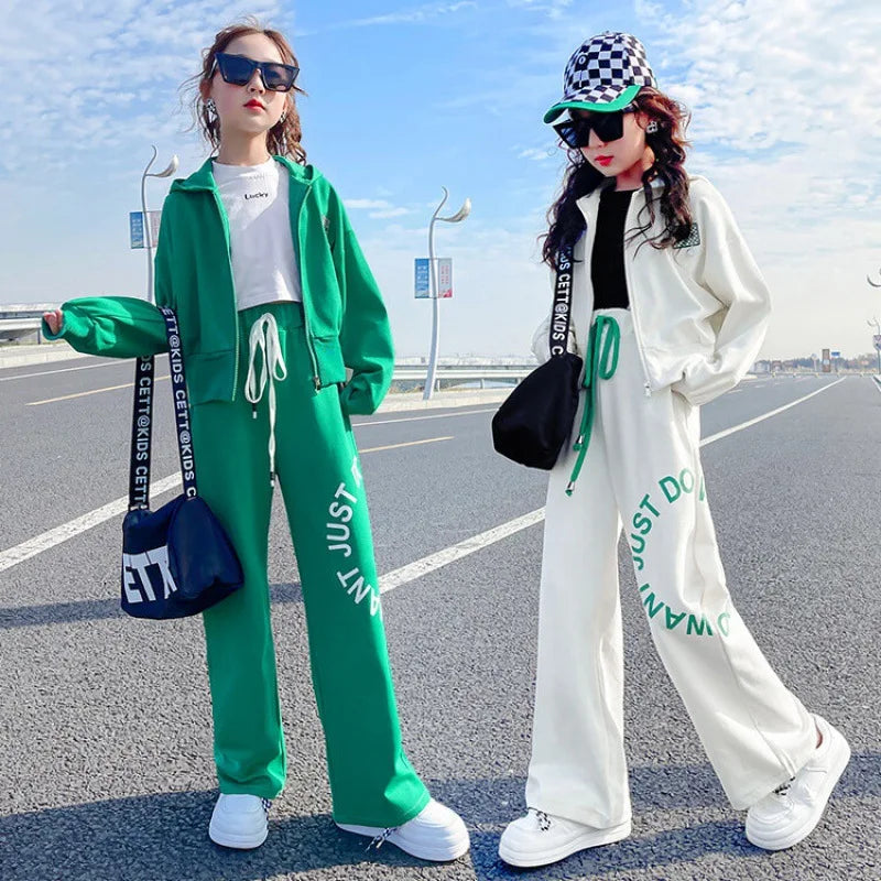 Fashion Kids Clothes Sets Autumn Girls Long Sleeve Sweatshirt + Wide Leg Pants 2PCS Children Clothing Teen 6 8 10 12 14 Year