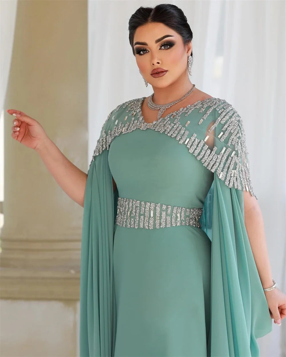V-neck Sheath Quinceanera Celebrity Sequin Draped Chiffon Prom Dresses evening dresses woman elegant robes de cocktail