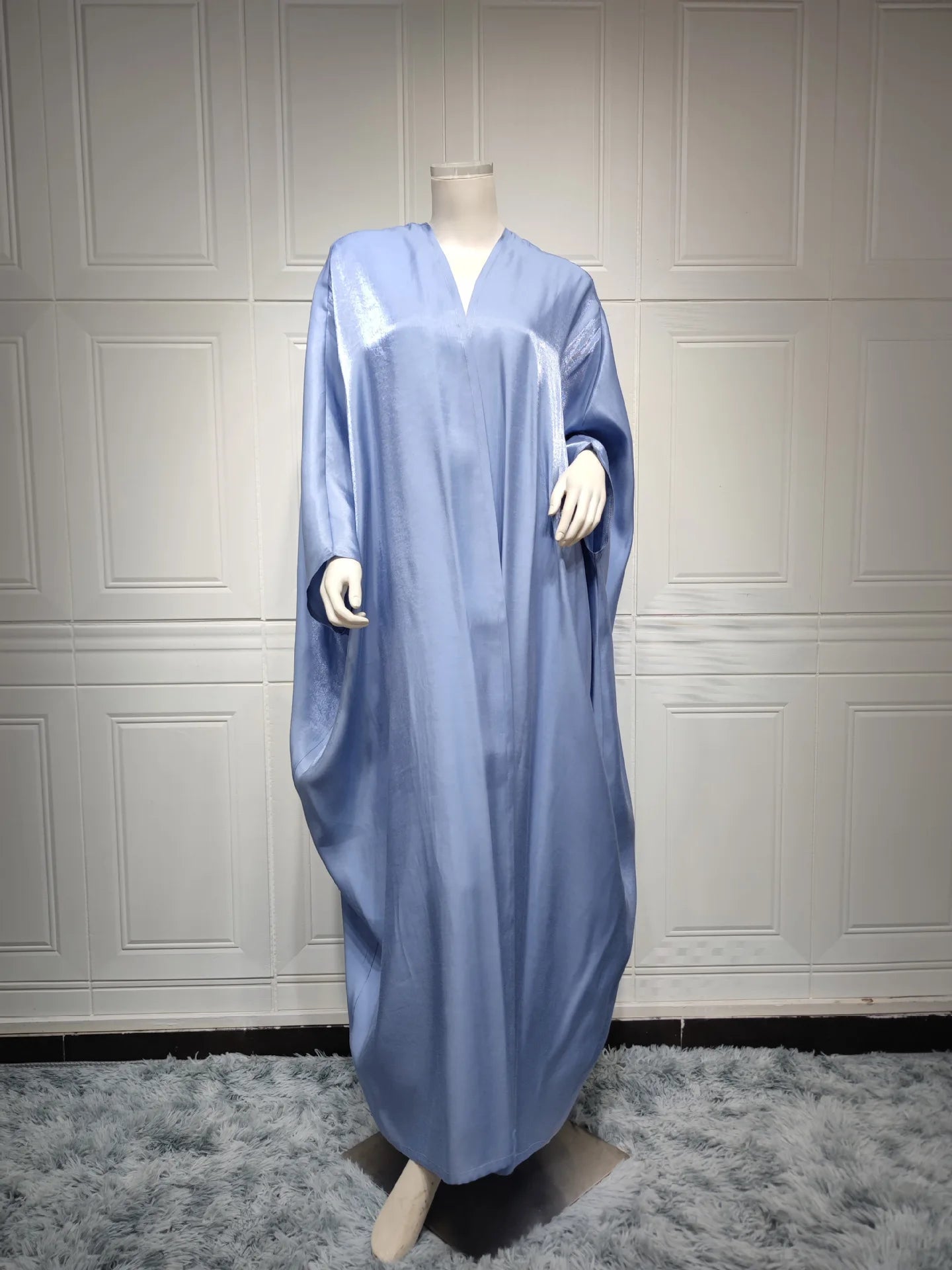 woman Modest Muslim Bright Silky Satin Batwing Sleeve Open Abaya Stylish Oversized Arab Kaftan Corban Eid Al Adha Robe